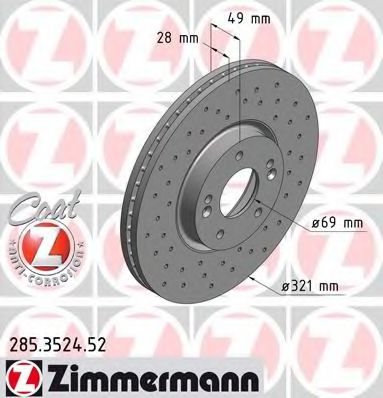 285352452 ZIMMERMANN диск торм. перф bs hyundai ix-55 08-11 coat z