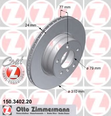 150340220 ZIMMERMANN Диск тормозной BMW 5(E60) 04- перед.вент.Coat Z