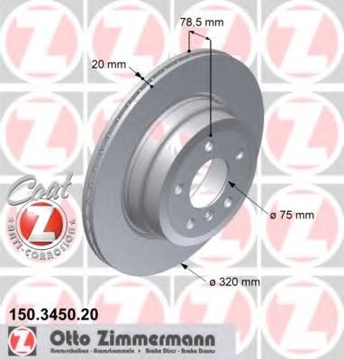 150345020 ZIMMERMANN Диск тормозной задний 320 мм BMW X5(E70)(F15)/X6(E71)(F16) 06- Zimmermann