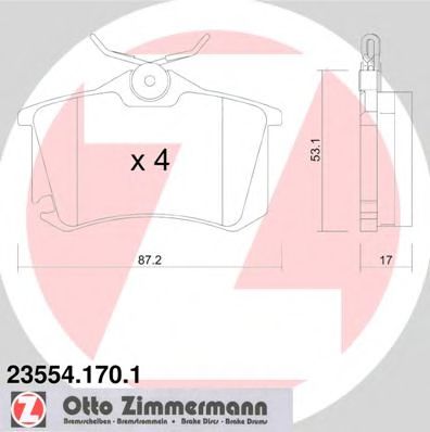 235541701 ZIMMERMANN Колодки тормозные задние 87*52 мм PSA/RENAULT/VAG SP1391 235541701 Zimmermann