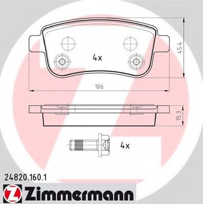 248201601 ZIMMERMANN КОЛОДКИ ТОРМ ДИСК. RENAULT MEGANE CC (EZ01_) 1.2 TCE (EZ16) 01.2013-
