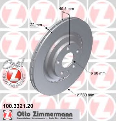 100332120 ZIMMERMANN Диск тормозной зад AUDI A6 (4F), PR 1 KW, 2 EE 4F 615 61 F