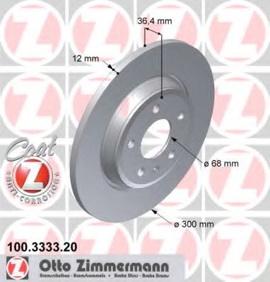 100333320 ZIMMERMANN Диск тормозной AUDI A4/A5/A6/A7/Q5 08- задн.Coat Z