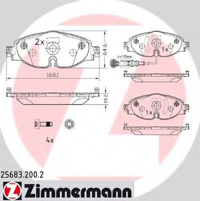 256832002 ZIMMERMANN Колодки тормозные передние 160*64 мм A3/OCTAVIA/GOLF 7/PASSAT/TIGUAN 12- 256832002 Zimmermann