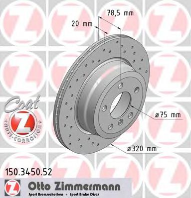 150345052 ZIMMERMANN Диск тормозной задний bmw x5 (e70) x6 (e71)