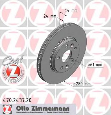 470243720 ZIMMERMANN диск торм ren kangoogrand kangoo 1.2-1.61.5dci 08-mer w415 citan 1.5cdi 12- пер вент 280x24