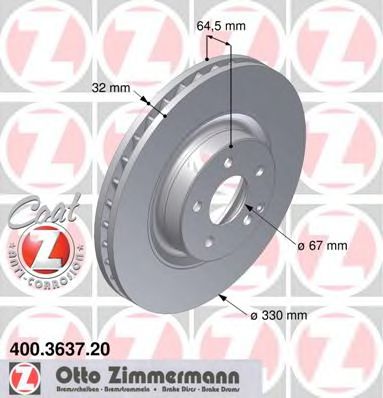 400363720 ZIMMERMANN Диск тормозной MB W211 -08 перед.вент.Coat Z