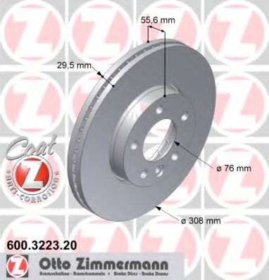 600322320 ZIMMERMANN Диск тормозной VW TRANSPORTER/MULTIVAN 03- перед.вент.Coat Z