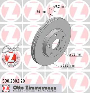 590280220 ZIMMERMANN диск торм.пер. toyota auris 07>