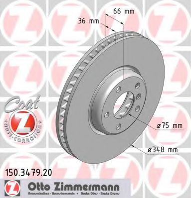 150347920 ZIMMERMANN Диск тормозной BMW 5(F10) 10- перед.вент.прав.Coat Z