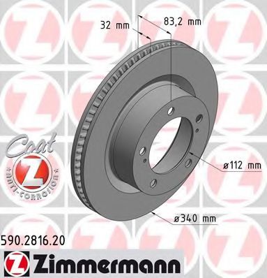 590281620 ZIMMERMANN Диск тормозной передний 340 мм Toyota Zimmermann