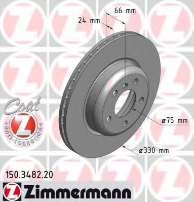 150348220 ZIMMERMANN Диск тормозной передний л=п 330*24 BMW Zimmermann