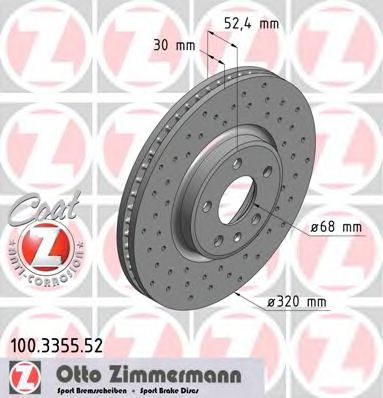 100335552 ZIMMERMANN Диск тормозной перед. AUDI A4 (8K2), A6 (4G2) (5 отв., вент) SPORT