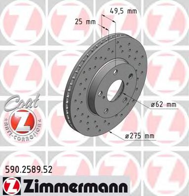 590258952 ZIMMERMANN Диск торм. пер. toyota rav 4 00