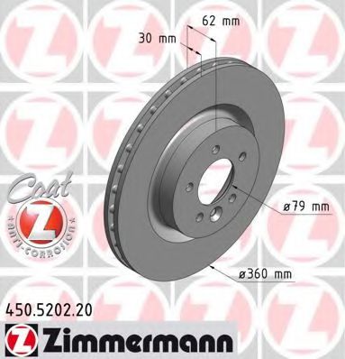 450520220 ZIMMERMANN Диск тормозной Land Rover Discovery IV (09-)/Range Rover Sport I (05-) перед. d=360 