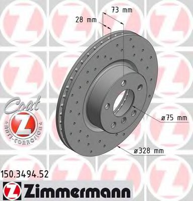 150349452 ZIMMERMANN Диск тормозной вентилируемый, перфорированный