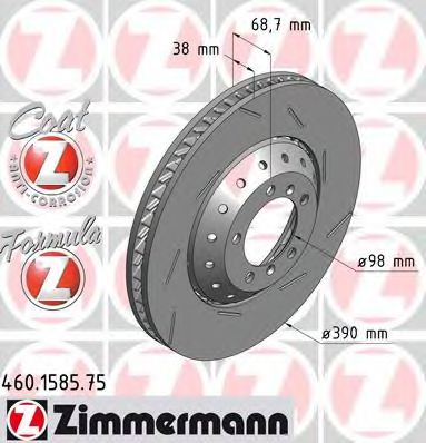 460158575 ZIMMERMANN Диск тoрмозной porsche formula z links coat z правый